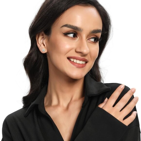 Titanium Stud Earrings Set Hypoallergenic Cubic Zirconia Round Surgical Stainles - Picture 2 of 8